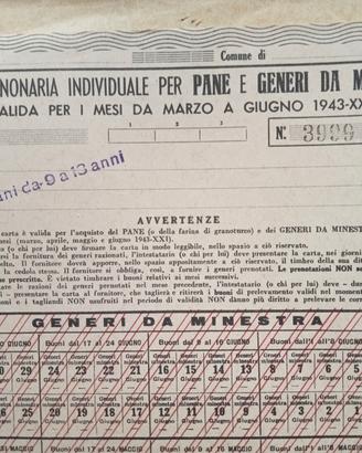 Cimelio 1943 tessera per pane