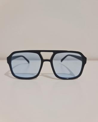 Occhiali Aviator Neri con Lenti Azzurre