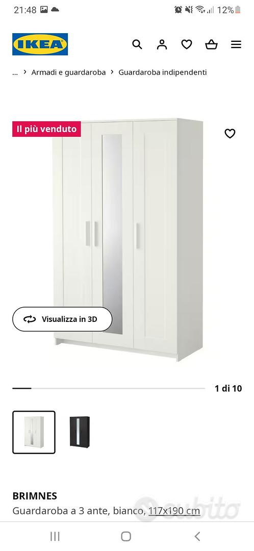 BRIMNES Guardaroba a 3 ante, bianco, 117x190 cm - IKEA Italia