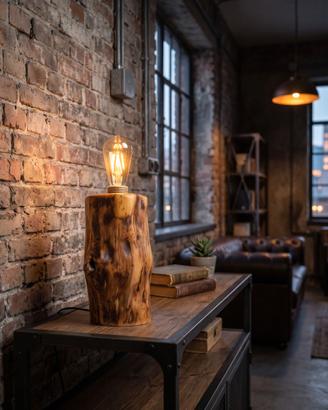 Lampada da Tavolo in Legno -  Creata a Mano + Led 