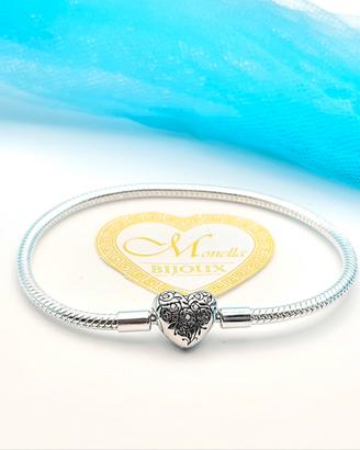 Bracciale argento 925 cuore floreale misura 19