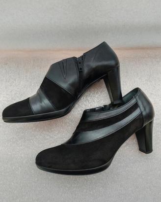 stivaletti bassi, plateau, pelle scamosciata nera 