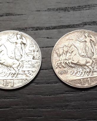 ARGENTO _ 1 lira 1912 1913 ITALIA REGNO _LEGGI