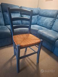 Sedia Legno Paglia Blu