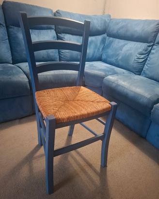Sedia Legno Paglia Blu