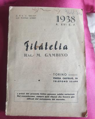 Catalogo Filatelia 1938 - Cimelio Storico Torino
