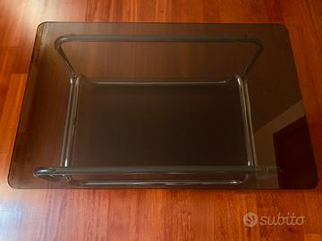 Tavolino anni ‘70 cromato e doppio vetro fumè