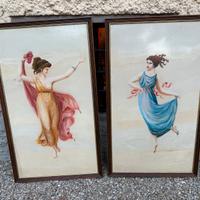 Coppia grandi pitture originali liberty su vetro