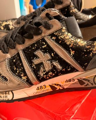 Sneakers Premiata n38 glitter nero oro