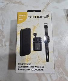 Techlife Kit 3 in 1 Smartwatch + cuffie + powerban