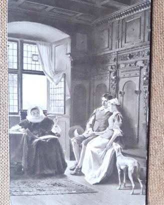 Cartolina illustrata coppia levriero insegnante