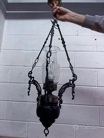 Lampadario stile lanterna antica - vetro inciso