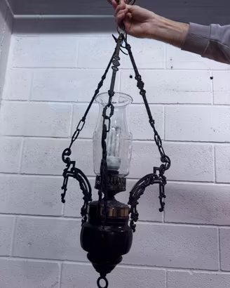 Lampadario stile lanterna antica - vetro inciso