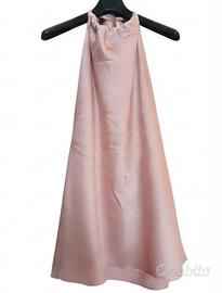 Elegante abito midi donna in morbido raso rosa