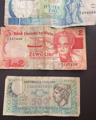 Banconote Maltesi e Lira Italiana
