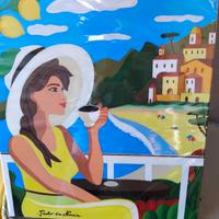 quadro donna con caffe' al mare