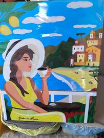 quadro donna con caffe' al mare