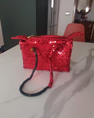 Borsa a mano rossa con paillettes