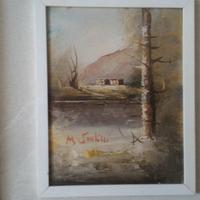 Quadro d'Autore Firmato Paesaggio casa nel bosco