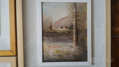 Quadro d'Autore Firmato Paesaggio casa nel bosco