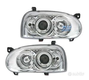 FARI VOLKSWAGEN VW GOLF 3 ANGEL EYES CROMATI FONDO