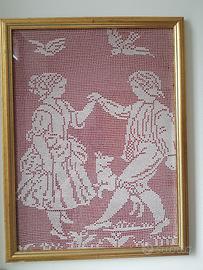 Quadro in filet uncinetto anni '80.