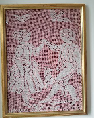 Quadro in filet uncinetto anni '80.