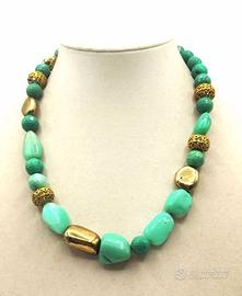 Collana CRISOPRASIO e elementi dorati vintage