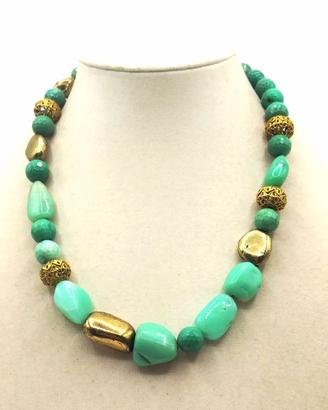 Collana CRISOPRASIO e elementi dorati vintage