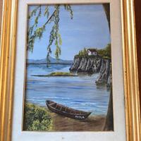 Dipinto  paesaggio marino con barca