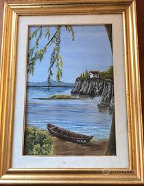 Dipinto  paesaggio marino con barca