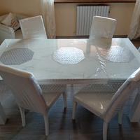 tavolo in legno effetto marmo bianco 6 sedie pelle