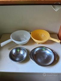 Set cucina 2 ciotole in acciaio e 2 scolapasta