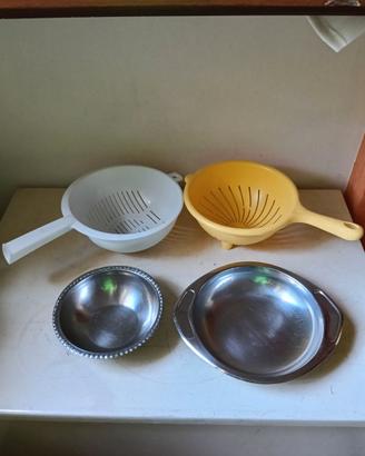 Set cucina 2 ciotole in acciaio e 2 scolapasta