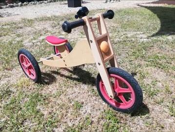 Bicicletta bambino/a in legno a 3 e 2 ruote