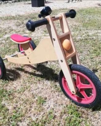 Bicicletta bambino/a in legno a 3 e 2 ruote