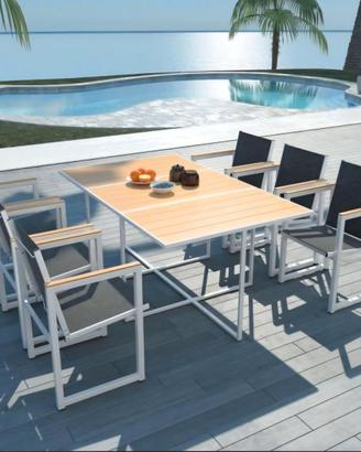 Tavolo giardino 165x100 alluminio VPC + 6 sedie 