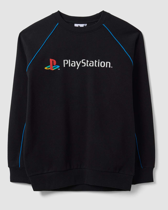Felpa nera in misto cotone con stampa PlayStation