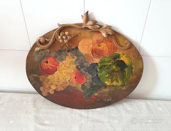 Dipinto ovale su tavola quadro Vintage frutta