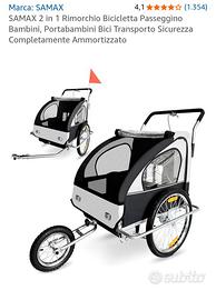 rimorchio bicicletta per due bambini 