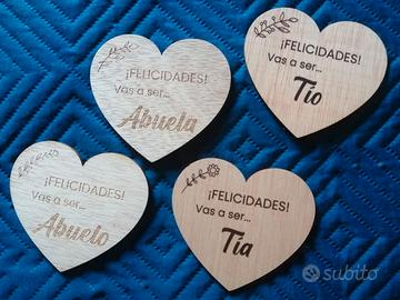 Cartoline cuore annuncio nascita in legno