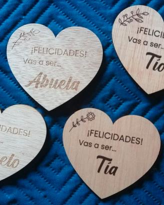Cartoline cuore annuncio nascita in legno