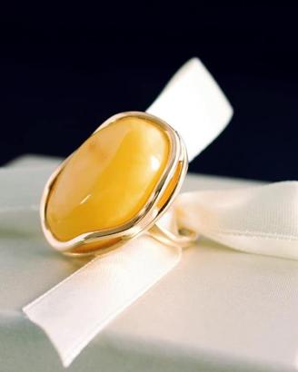 Anello - Argento - Ambra bianca grande
