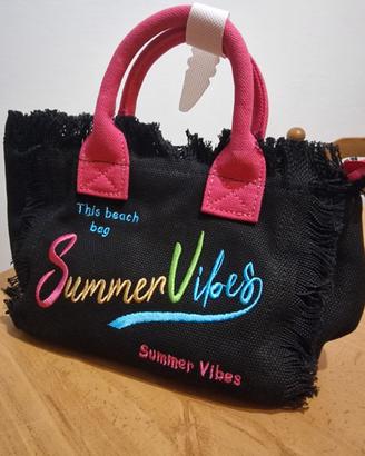 Borsa Mare / Mini Tote Nera & Rosa "Summer Vibes"