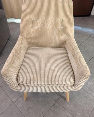 Poltrona soggiorno camera velluto a coste beige