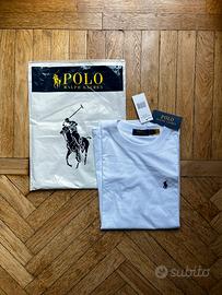Maglia Ralph Lauren Bianca  Logo Cavallo  Blu navy