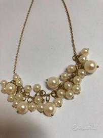 Collana a Grappolo con Perle Avorio e Catenina