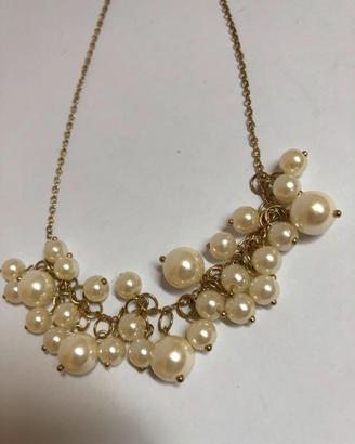 Collana a Grappolo con Perle Avorio e Catenina