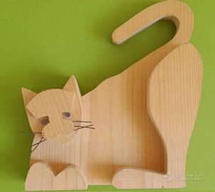 Gatto in legno e baffi in ferro