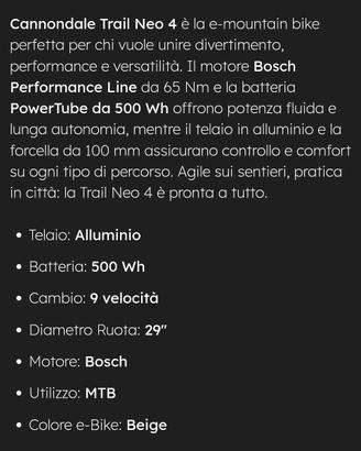e bike cannondale trail neo 4